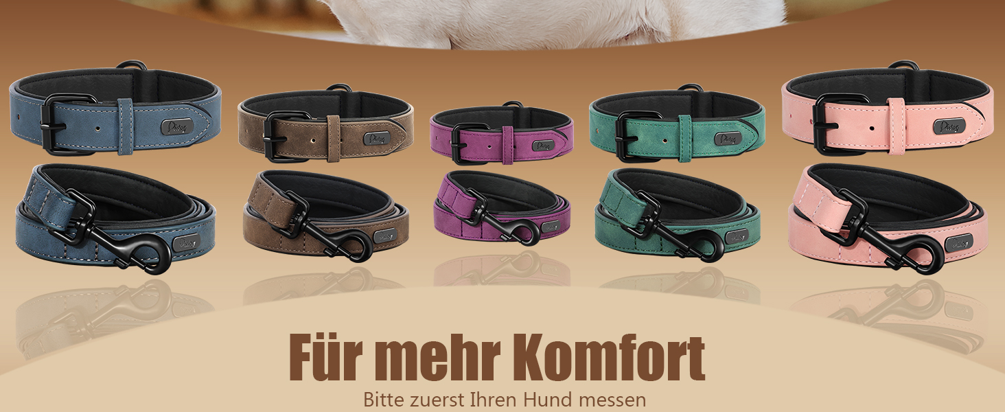 Нашийник для собак Didog з м'якої шкіри, синій, регульований, 33-43 см, 10-20 кг