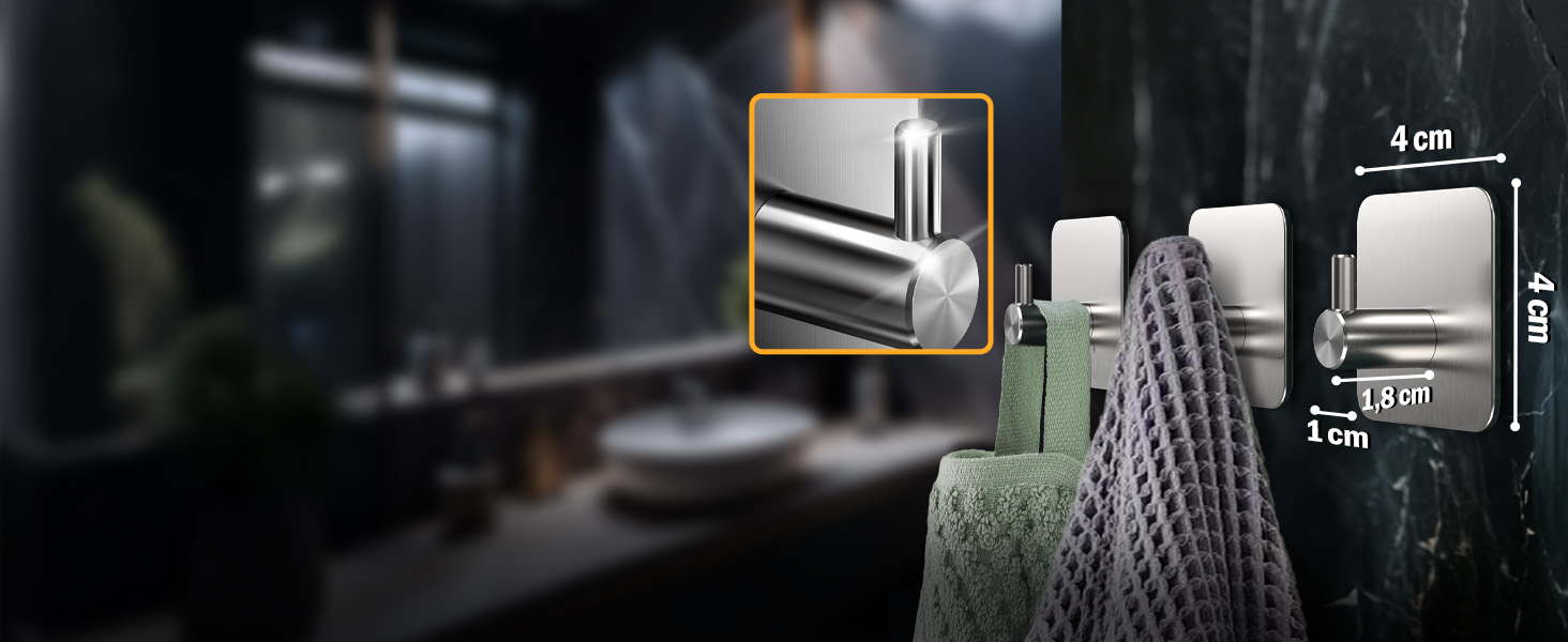 Набір гачків для рушників 4smile, 6 шт., сріблясті - без свердління, з нержавіючої сталі, для ванної кімнати