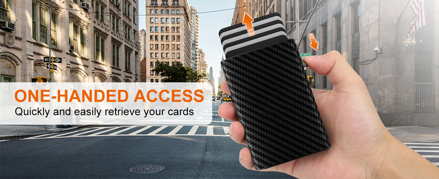 Чоловіче картхолдер/портмоне: Slim модель з відділом для монет, RFID захистом та віконцем для ID, Pop-Up, шкіряне, карбоновий дизайн (чорний)