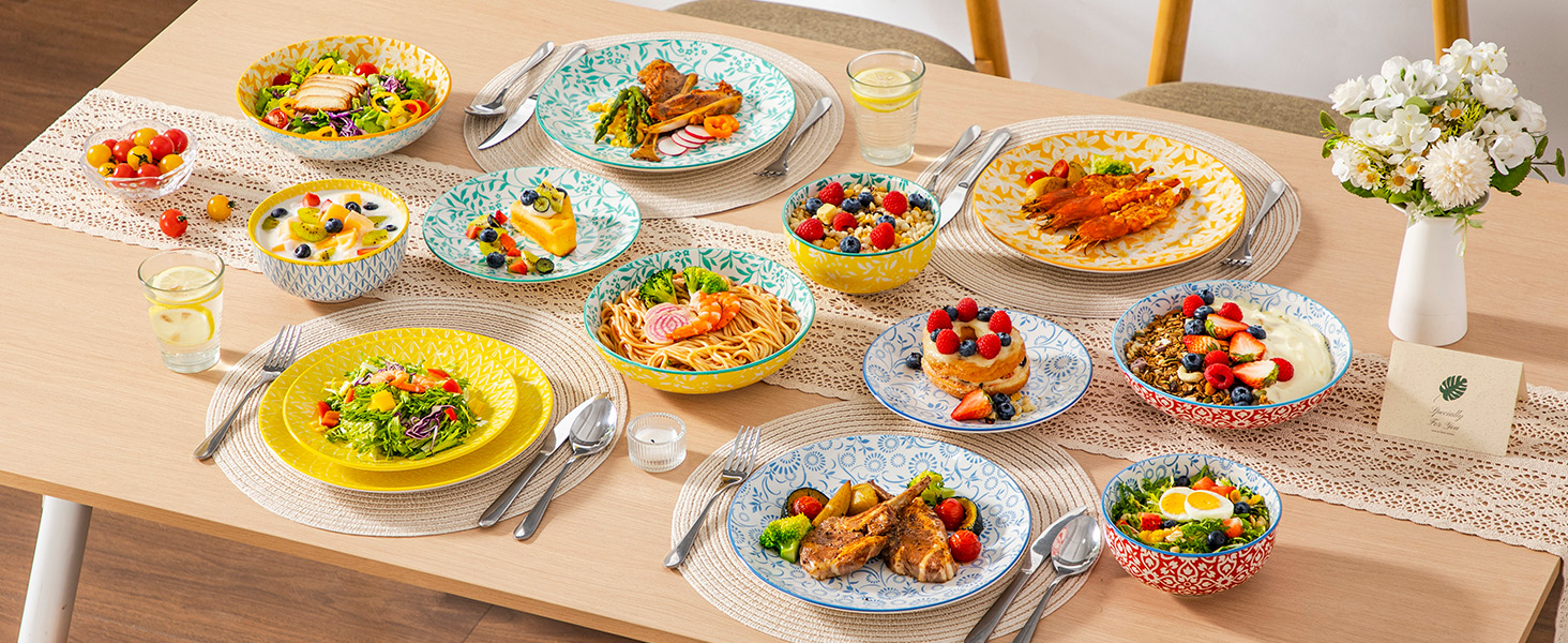 Набір посуду Vancasso Selene для 6 осіб, 24 елементи: тарілки, супові тарілки, миски, десертні тарілки, з пастельного порцеляни, мікрохвильова піч сумісна