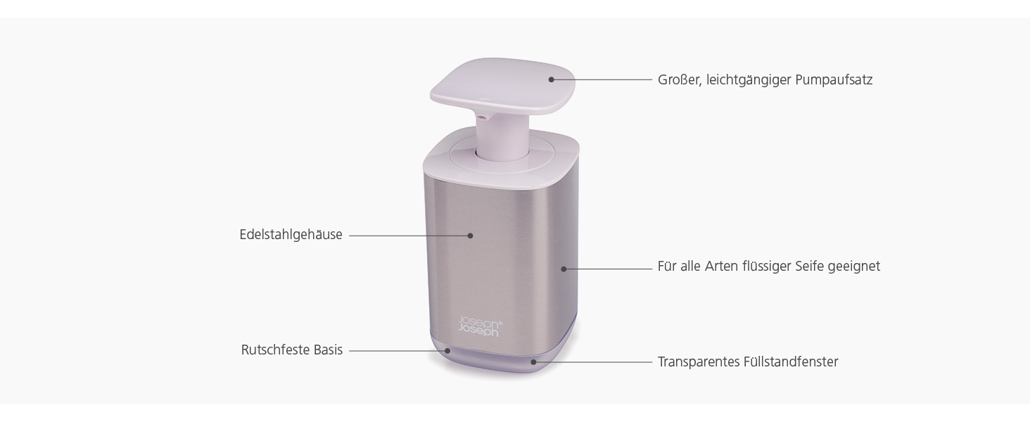 Дозатор мила Joseph Joseph Presto з нержавіючої сталі, гігієнічний, з широкою помпою, нержавіюча сталь/сірий