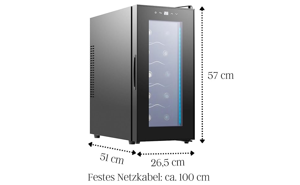 Echos 10-Bottle Wine Cooler Refrigerator - 28 Liter Capacity with LED Lighting - Mini Wine Refrigerator & Minibar with Glass Door