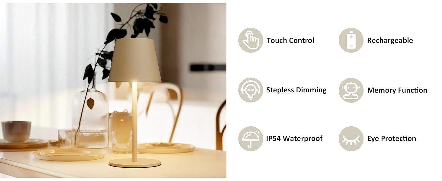 Акумуляторний LED світильник настільний 26 см, 5000mAh, Khaki (2 шт) - кемпінговий, водонепроникний IP54, для ресторану, спальні, бару