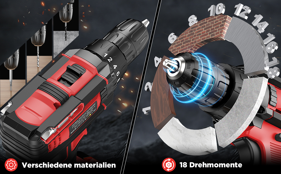Акумуляторний шуруповерт 21V з набором 2 акумуляторів та 14 аксесуарів, кейс, 42Nm, 18+1 режимів, 10мм патрон, для дому