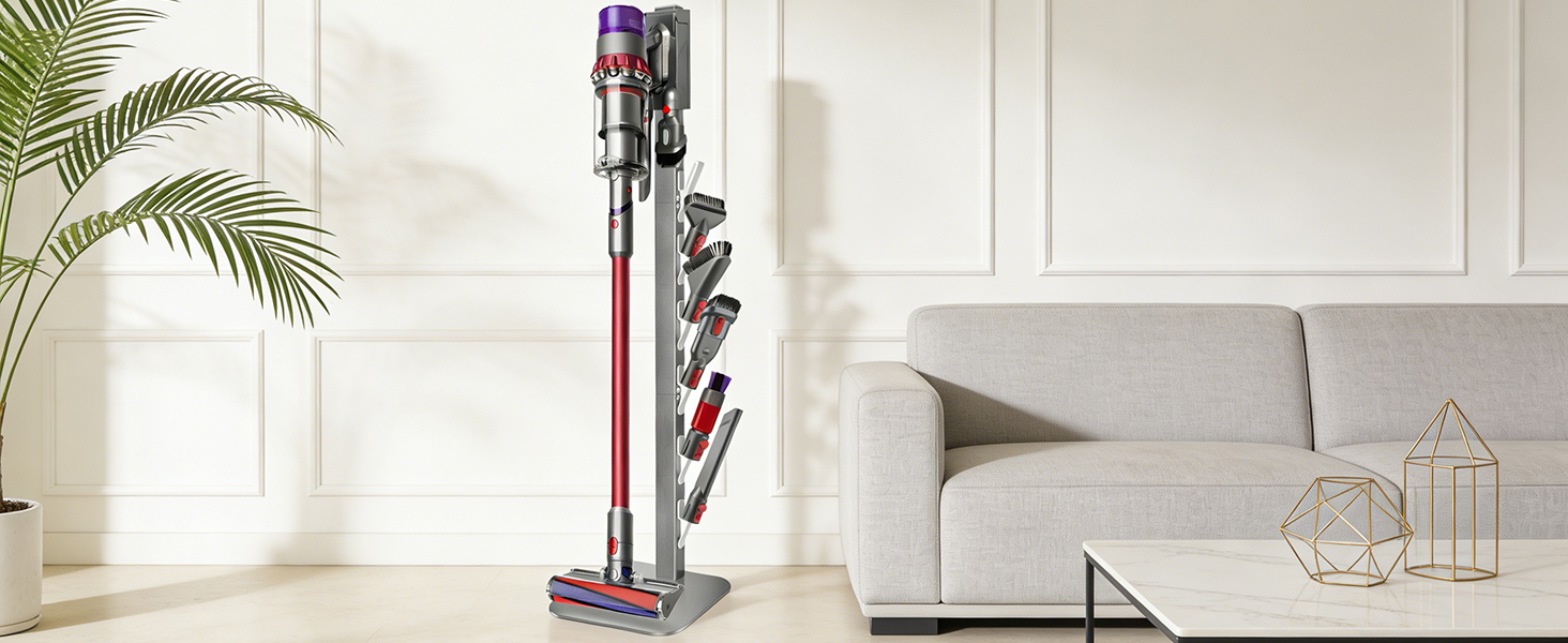 Підставка для пилососа Dyson V16, Gen5, V15, V12, V11, V10, V8, V7, V6 – металева, настільна, з 4 гаками, без свердління, срібляста
