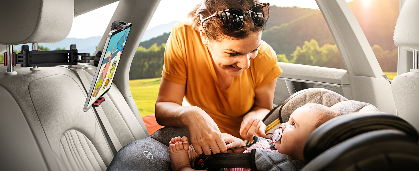 Тримач для планшету в авто TRYONE - кріплення на підголівник, висувний, сумісний з iPad, iPhone, Samsung Galaxy Tab, Kindle Fire HD, Switch (червоний)