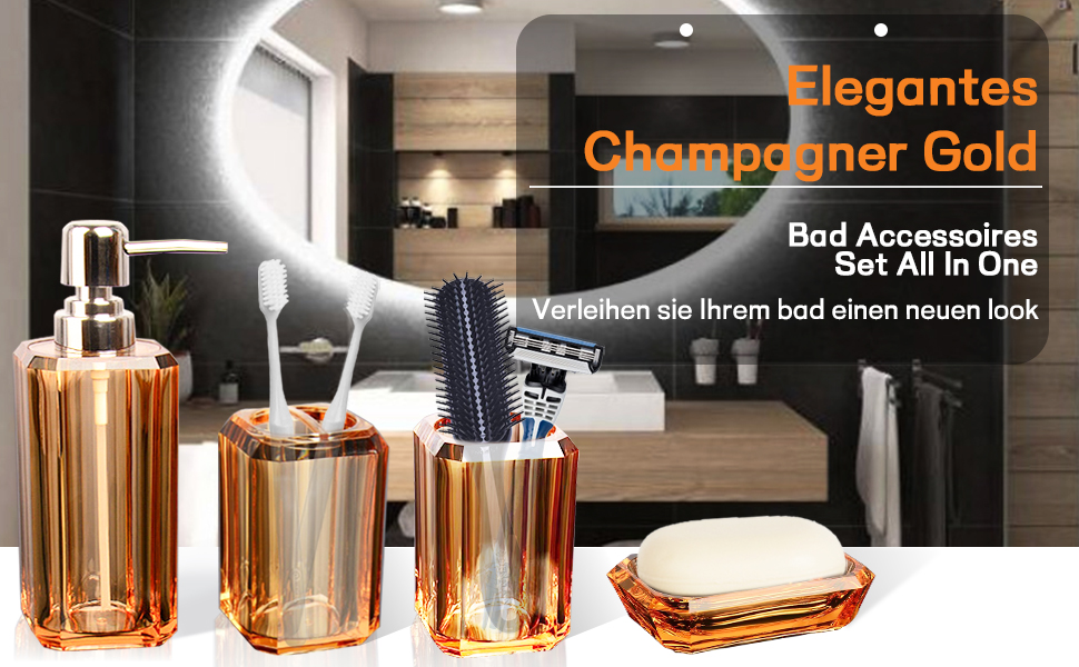 Набір аксесуарів для ванної кімнати, 4 шт. Акриловий набір для ванної: дозатор для лосьйону, стакан, тримач для зубних щіток, мильниця. Сучасний декор для ванної кімнати.