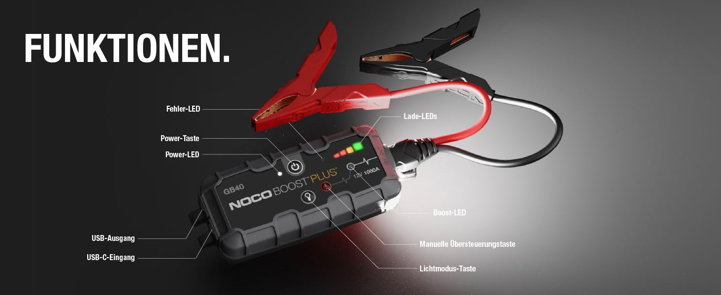 Портативний пусковий пристрій NOCO Boost GB40: Powerbank 1000A для автомобілів (бензин до 6.0L, дизель до 3.0L)