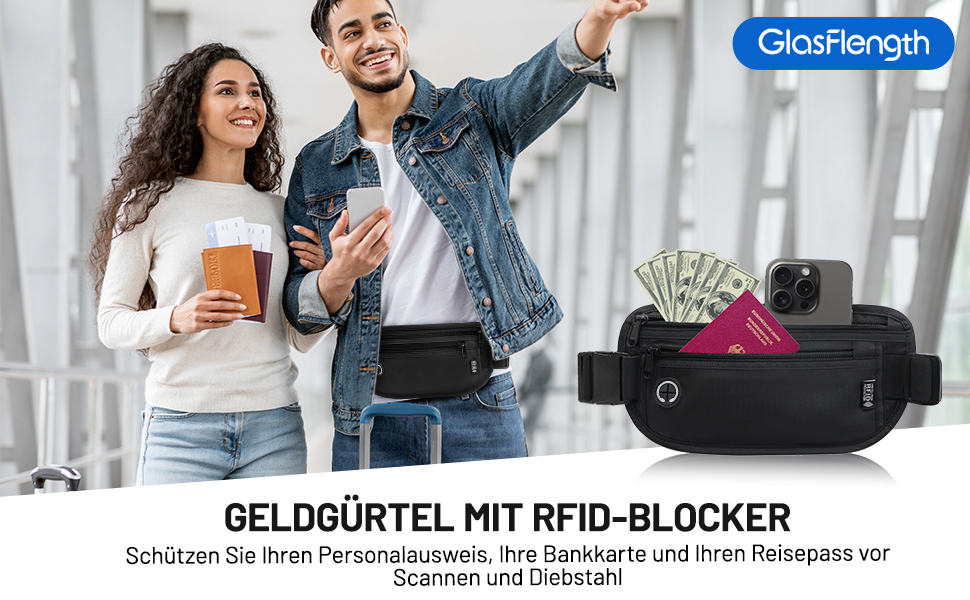 Водонепроникна поясна сумка з RFID захистом та антикрадійним замком для подорожей та спорту (Чорний)