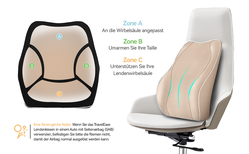 Подушка для спини Ergonomisches RückenKissen Travel Ease з Memory Foam, для офісного та комп'ютерного крісла, з антистатичним, приємним до шкіри чохлом, для зручної постави
