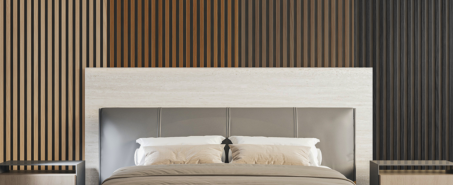 Акустичні панелі Art3d Темний горіх, 3D стінові панелі для звукоізоляції офісу, студії та вітальні, шпоноване дерево з фетровою основою, 60x30 см (набір 4 шт, 0.72 м²)