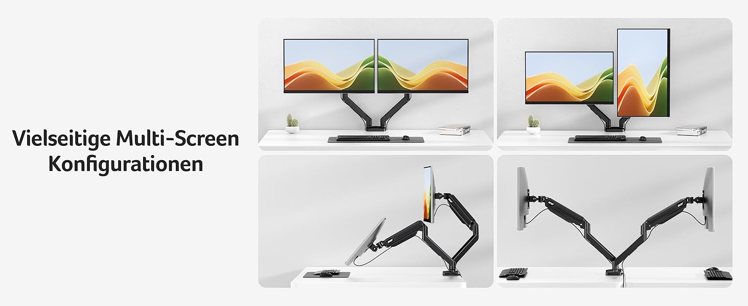 Кронштейн для двох моніторів Acer Dual-Monitor Arm, газліфт для екранів 17-32 дюймів, навантаження 2-9 кг, VESA 75/100 мм, з кабельний-менеджментом