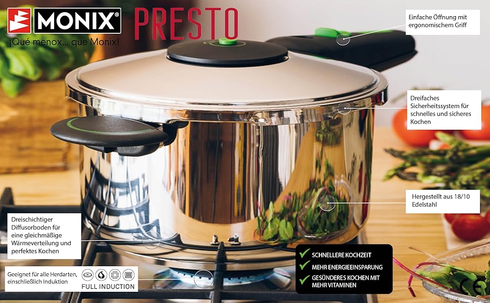 Скороварка MONIX Presto 4 л з нержавіючої сталі 18/8, для всіх типів плит, індукційна