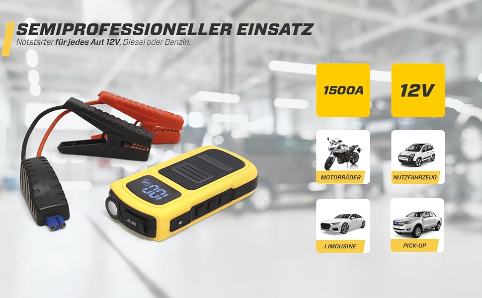 Бустер для автомобіля MAXTOOLS JS500 2200A 22Ah, пусковий пристрій (джампстартер) для 12V дизельних та бензинових двигунів, Powerbank з LED-ліхтарем та USB