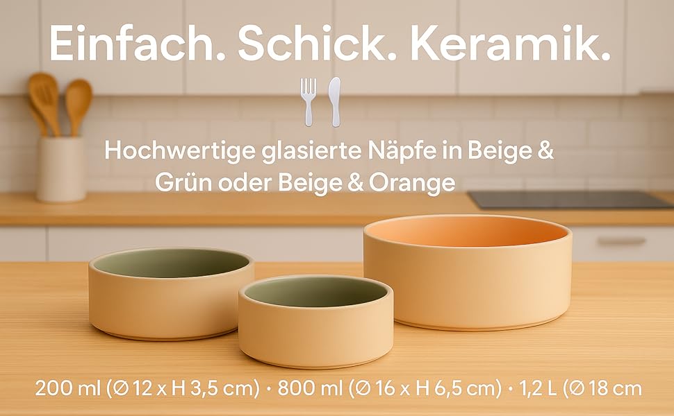 Миска для собак з кераміки, велика, 1.2л, антиковзаюча, бежево-зелена, Flamingo Anca, 1.2 л