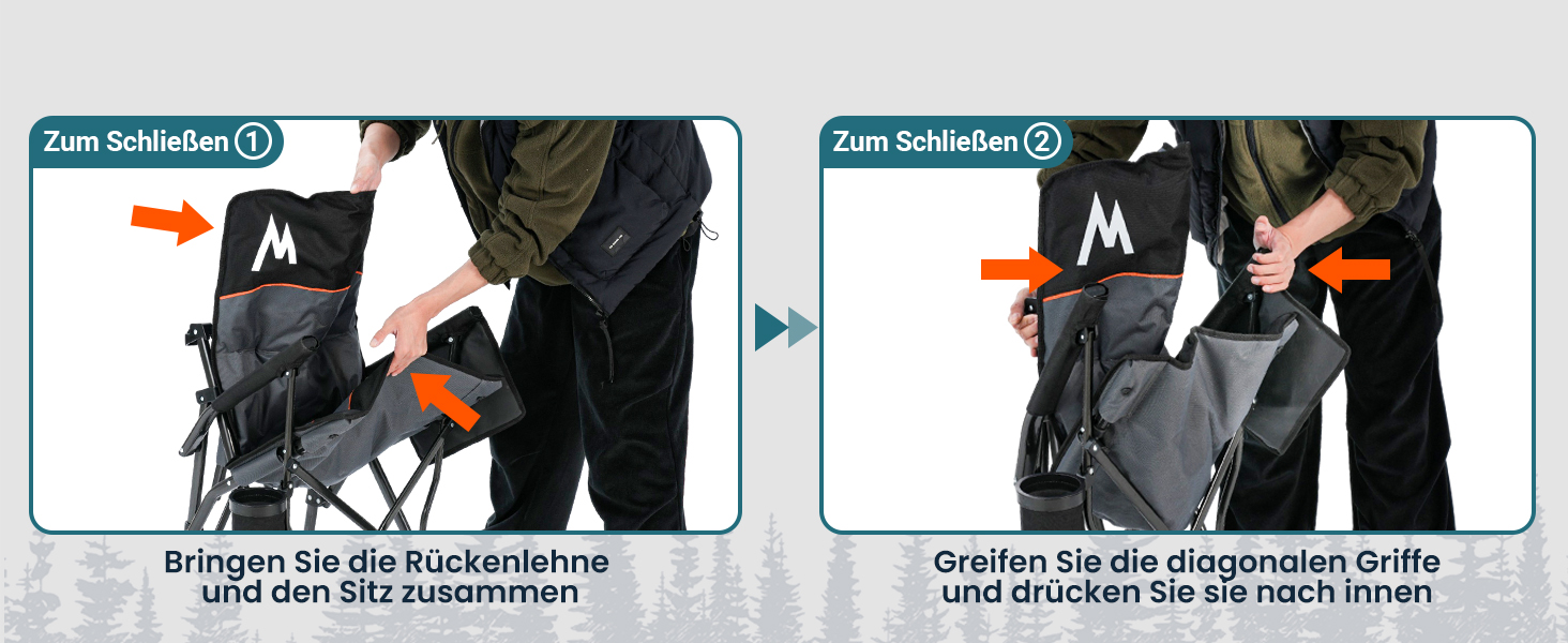 Кемпінговий стілець OVERMONT з високою спинкою, складний, з підголівником - до 226 кг - для пікніка, походу, саду