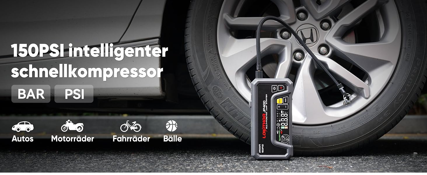 Пусковий пристрій LOKITHOR JP400 Jump Starter Powerbank 2500A з компресором 150 PSI для автомобіля