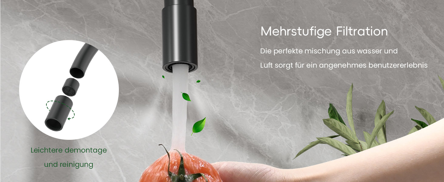 Кран кухонний APPASO 3-х ходовий чорний, 3 в 1 з фільтром, 360° поворотний, 2 ручки, нержавіюча сталь, низький тиск