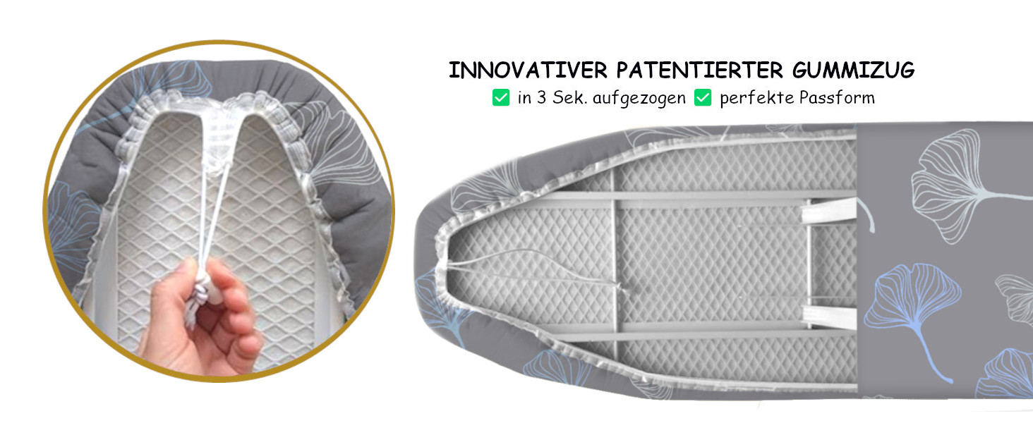 Чохол для прасувальної дошки Arteneuer® 150x50 | Німецька якість | Одноразовий гумовий фіксатор | OEKOTEX100 | 5 розмірів | Для парогенераторів та прасок | XXL Ginkgo