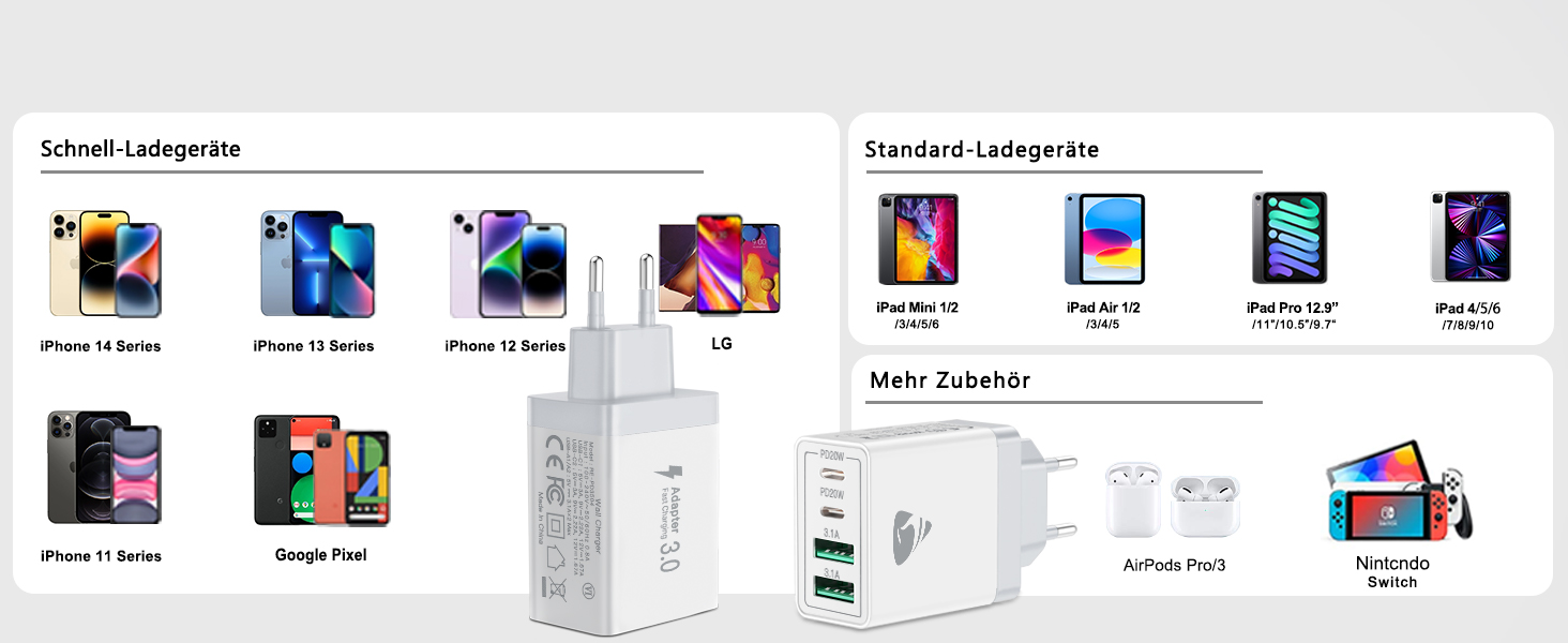 Подвійний зарядний пристрій USB-C Aioneus 40W з 4 портами PD+QC, багатопортовий адаптер живлення для iPhone 15, Samsung та інших смартфонів