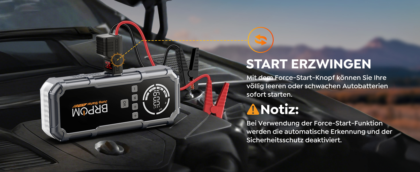 Powerbank Starthilfe BRPOM 8000A з компресором 160PSI для автомобілів, 26800mAh, підтримка бензинових та дизельних двигунів (12.0L), LED-ліхтар 600LUM, сріблясто-сірий колір