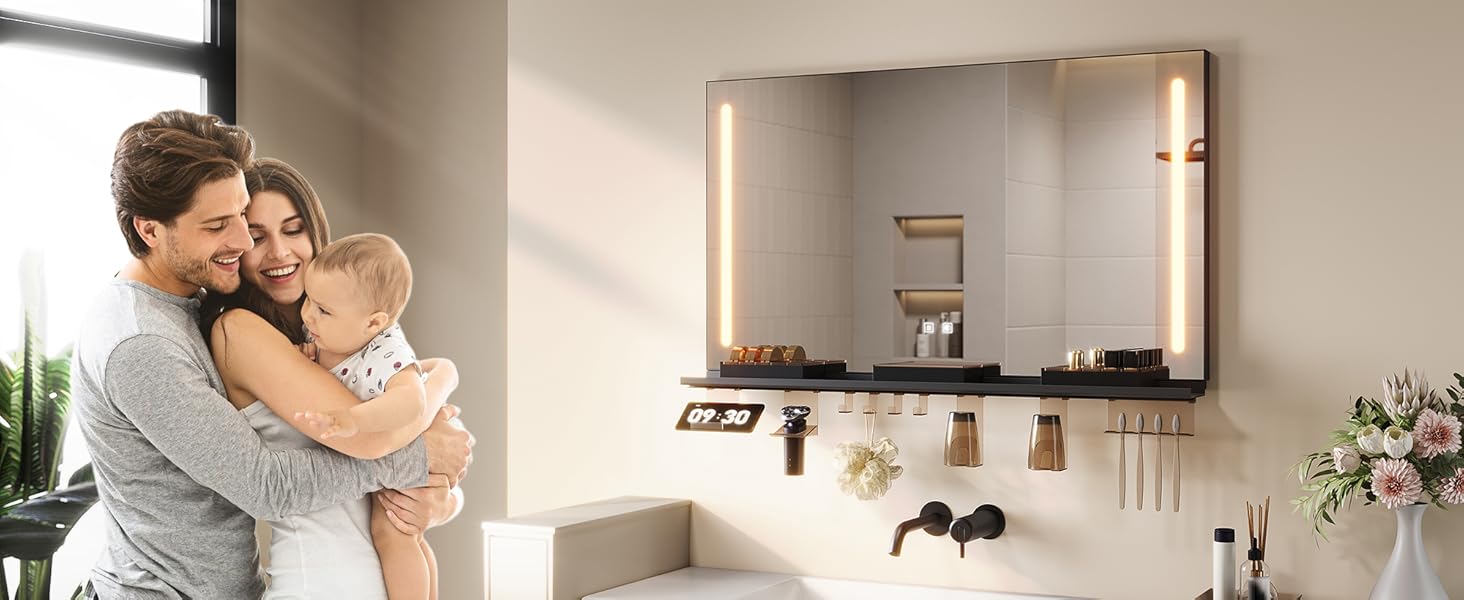 Дзеркало для ванної кімнати SONNI з підсвічуванням 60x40 см, LED, IP44, білий. Розміри: 70x50 см, темно-сірий, з боковим підсвічуванням