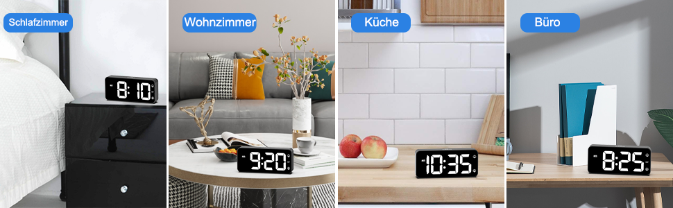 LED-годинник LATEC з двома будильниками, USB-порт для зарядки, регулювання яскравості, гучність 90-120 дБ, 8 мелодій, 12/24 год, чорний