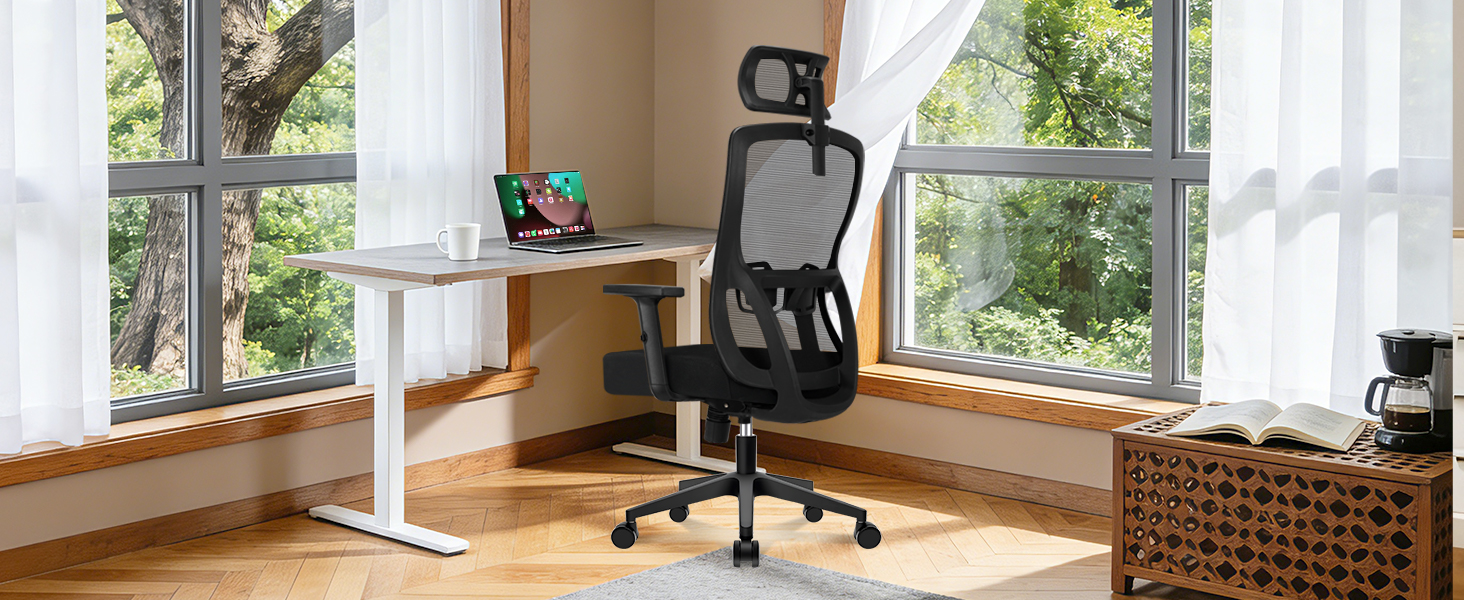 Ергономічне офісне крісло з регульованою спинкою та підголівником, до 150 кг, чорне X-Large