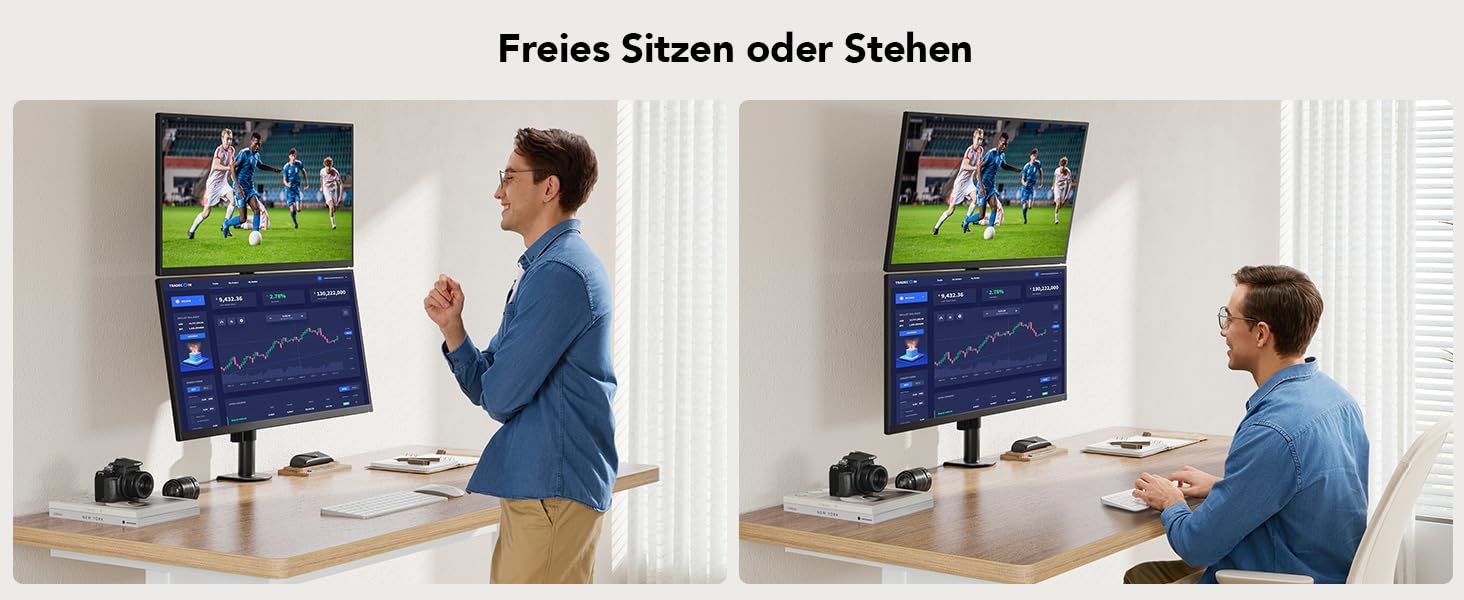 Підставка для монітора HUANUO, 2 монітори, вертикальна, регульована висота, для моніторів 17-32 дюймів, підтримує до 8 кг