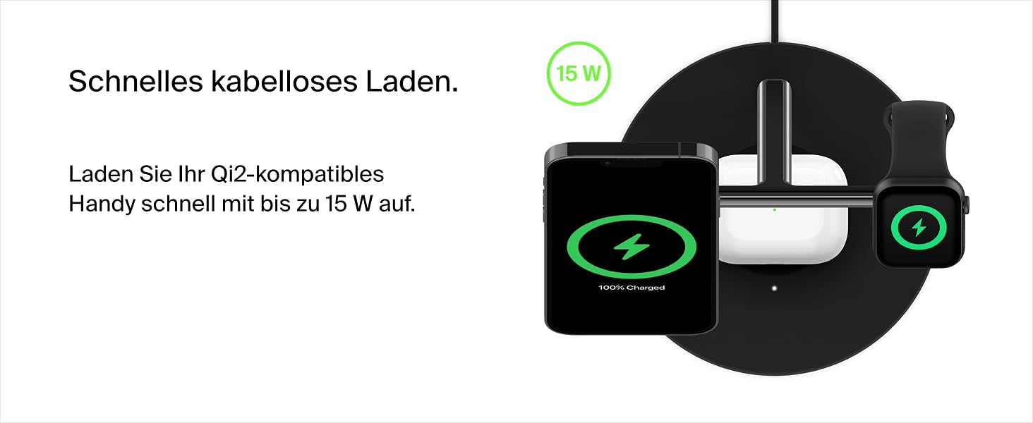 Belkin BoostCharge Pro 3-в-1 Бездротовий зарядний пристрій MagSafe для iPhone 13, Apple Watch та AirPods (15W, Чорний)