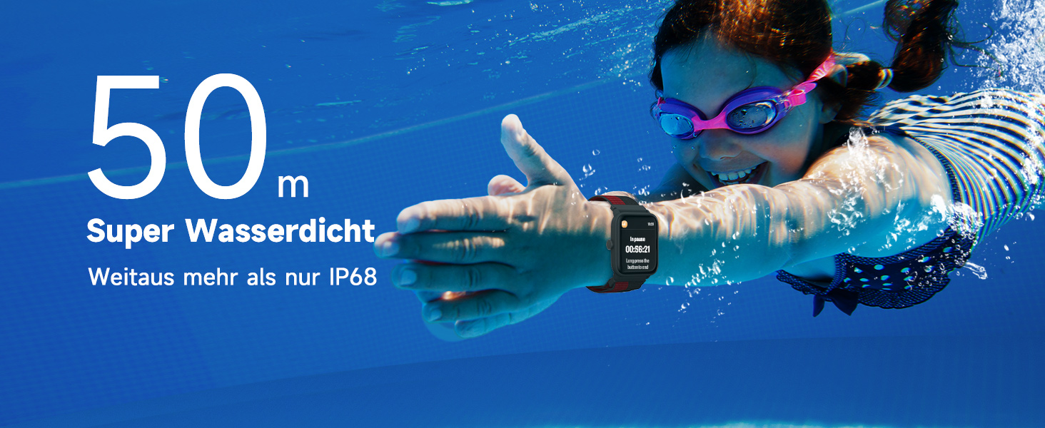 Смарт-годинник BIGGERFIVE для дітей, фітнес-трекер з пульсометром, крокоміром, моніторингом сну, водонепроникний (5ATM), будильник, 1.5' HD-сенсорний екран, для дівчаток та хлопчиків 3-14 років, ремінець нейлон, чорний/червоний