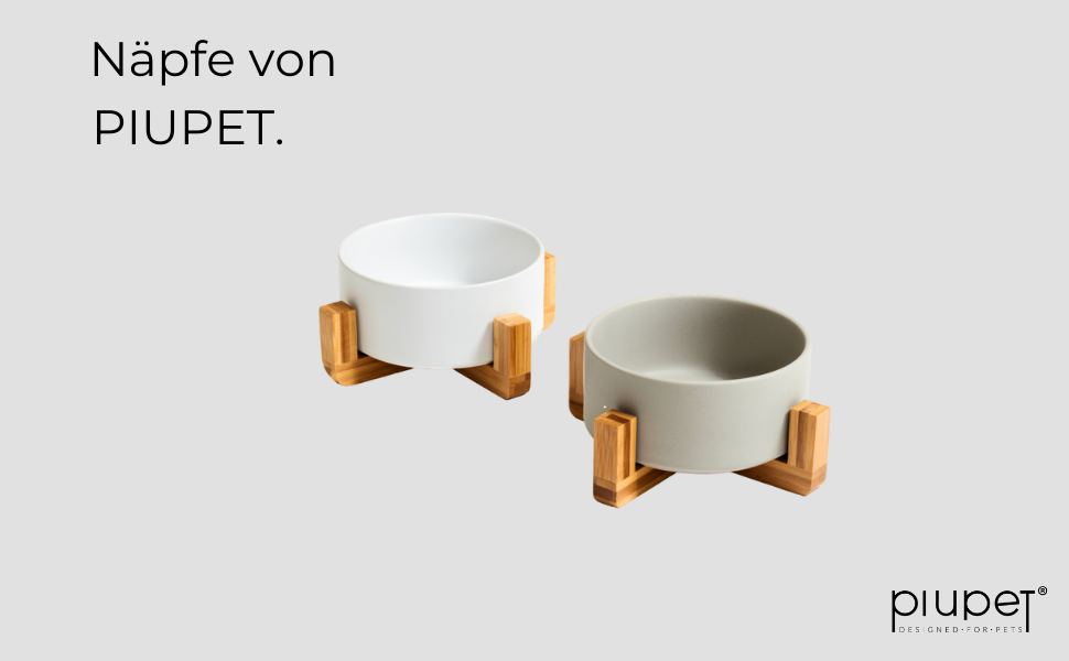 Набір з двох мисок для собак та котів PiuPet® 850 мл (білий + сірий) | Керамічні миски для корму | Миски для собак та котів | Набір з двох мисок