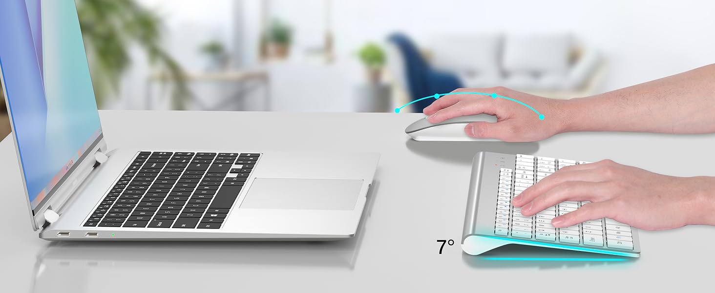 Комплект клавіатури та миші TopMate 2.4G Ultra Slim: тиха клавіатура з перемикачами Schissschalter та миша 2400DPI, USB, з батарейками AA/AAA, для PC/Laptop/Windows/Mac (Рожево-золотий/Білий)