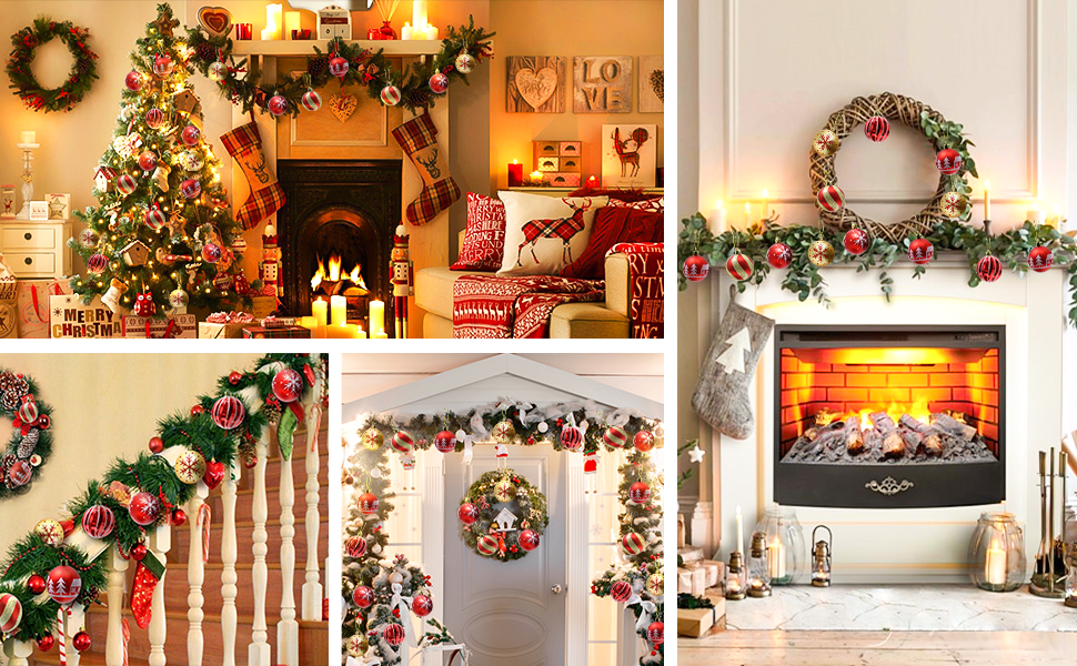 Набір прикрас для ялинки Robofun 44 шт. (червоний, золотий), міцні та безпечні, пластикові кульки для декору ялинки в приміщенні та на вулиці