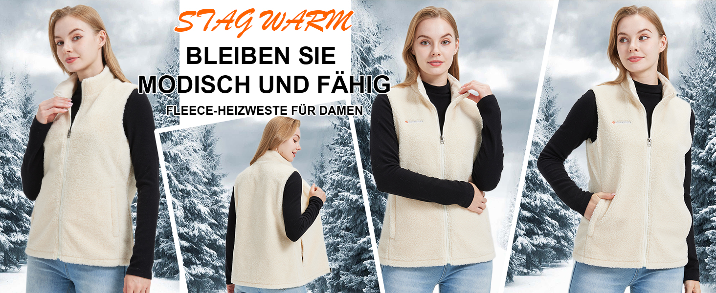 Жіноча флісова електрична жилетка Gokozy з 11 зонами обігріву та акумулятором 7.4V, Sherpa, тепла та затишна жилетка для осені та зими, колір Off-White