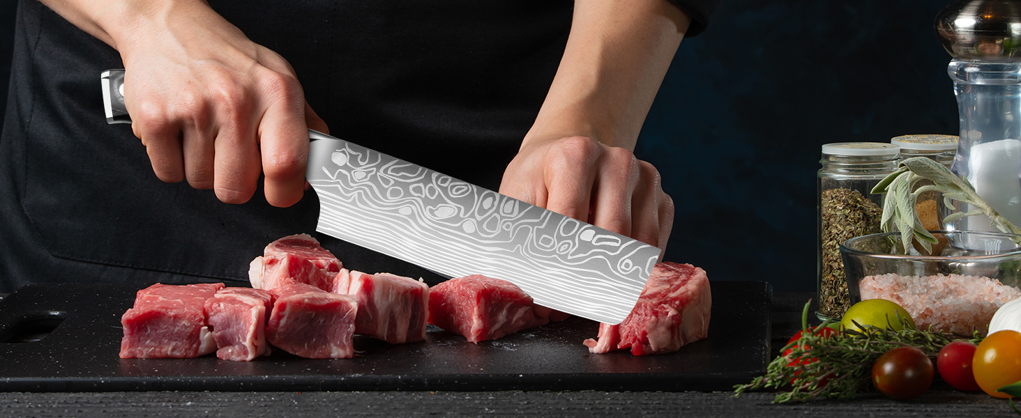 Набір японських ножів MOSFiATA: Накірі 7 та 5,5 дюймів (EN.4116), ніж для приготування їжі, кухонний ніж, ніж для овочів з піхвою, подарункова упаковка та серветка