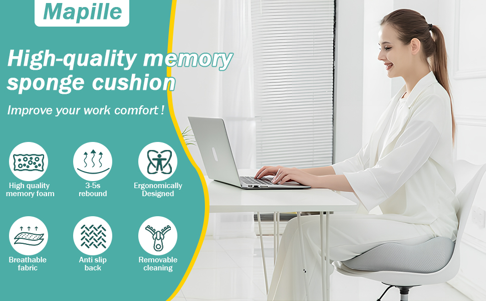 Подушка для сидіння з піною з пам'яті, ергономічна ортопедична подушка для офісного крісла, подушка для сидіння з піною з пам'яті, подушка для куприка з регульованою шириною для офісу/автомобіля, знімає біль в сідниці (темно-сірий)
