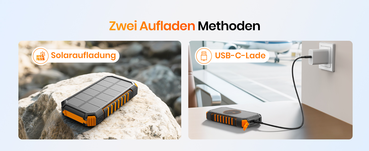 Портативний зарядний пристрій ADDTOP Solar – 26800mAh з сонячною панеллю, USB-C, 3.0A, 4 виходи для смартфонів та планшетів, ліхтар для кемпінгу та відпочинку на природі (Orange)