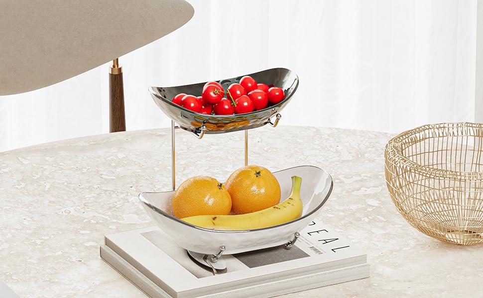 Набір підставок для фруктів та овочів Acliys, 3 яруси, кераміка, для кухні, сріблястий