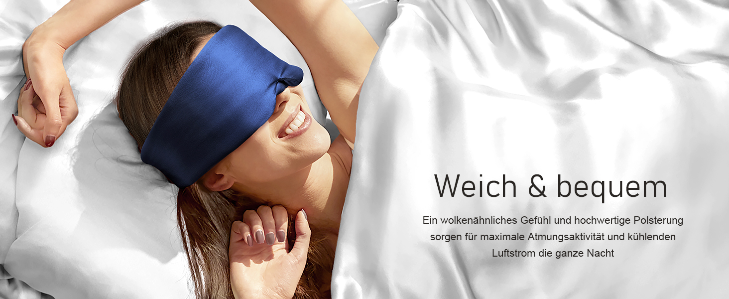 Маска для сну LitBear з 100% шовку, для жінок та чоловіків, з регульованою стрічкою, блакитний колір