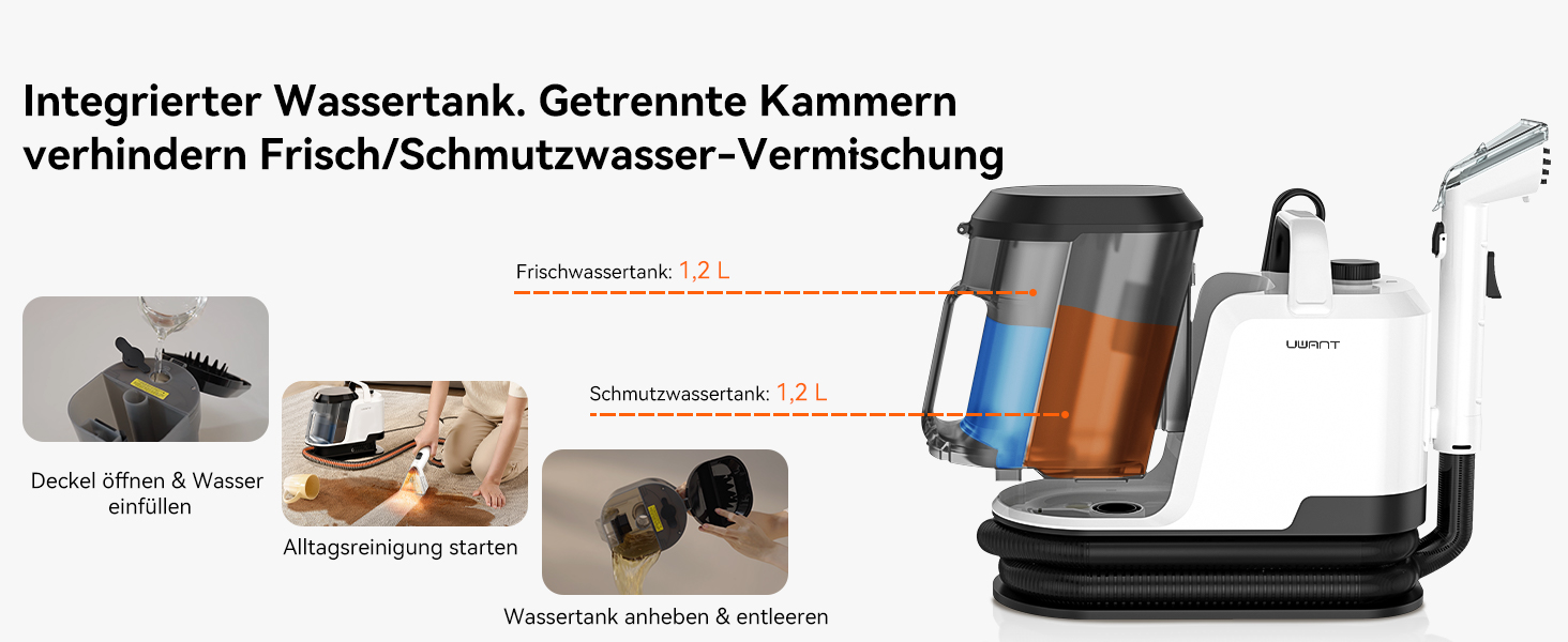 Uwant Y100 Пароочисник для диванів, килимів та авто. 3-в-1, 18KPA, 1750W, 65°C, самоочищення, 7 насадок та засіб для чищення, 2 роки гарантії