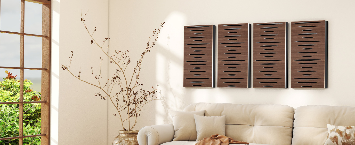 Акустичні панелі JBER для звукоізоляції стін, самоклеючі шумопоглинаючі плити з імітацією темного горіха (еліптичний візерунок), 60×30×4.5 см, 4 шт — для студії та дому