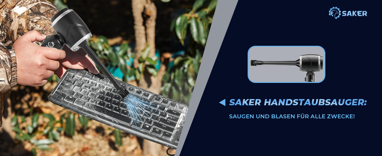 Ручний бездротовий пилосос Saker 3-в-1: для дому, офісу та видалення шерсті. Бездротовий, потужний, з USB-C. Чорний