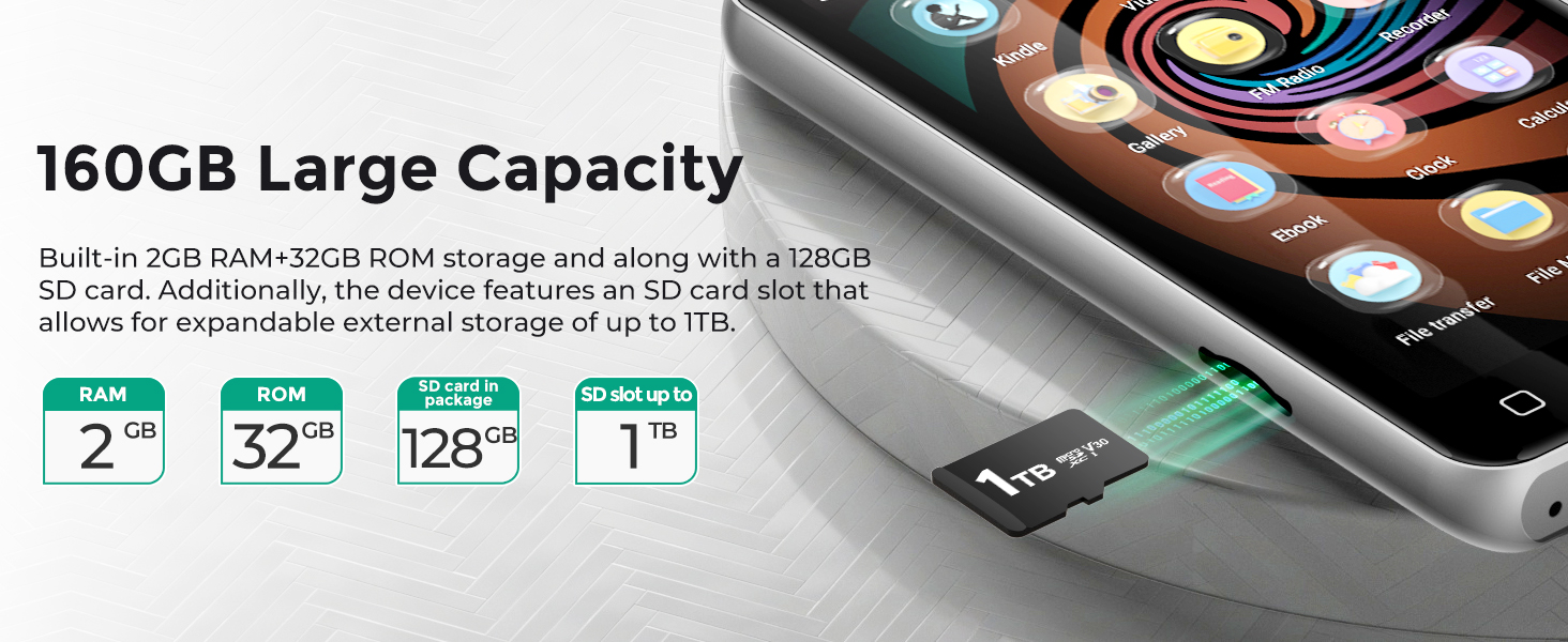 MP3 плеєр з Bluetooth та WiFi Inioasis для дітей: Android MP4 плеєр з підтримкою Spotify, Amazon Music, Audible, 4