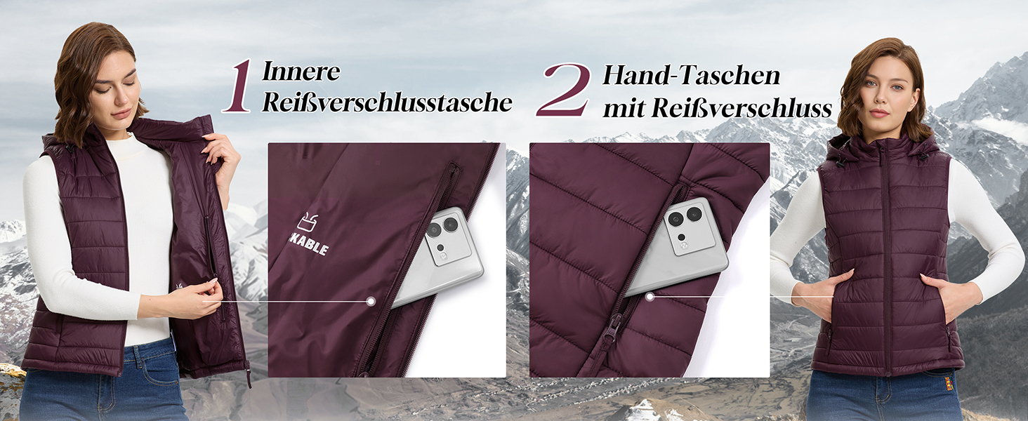 Стьобана жилетка Outdoor Ventures для жінок з капюшоном: тепла спортивна жилетка для походів, кемпінгу та їзди на велосипеді (Рожева, L)