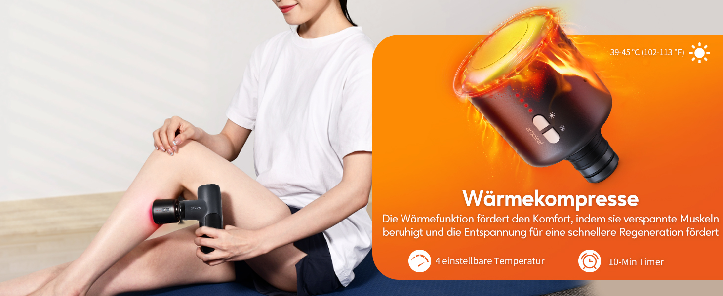 Масажер для тіла Arboleaf Mini Massage Gun: 5 швидкостей, 4 насадки, 3200 U/Min, для дому, фітнесу та подорожей (Чорний з підігрівом)