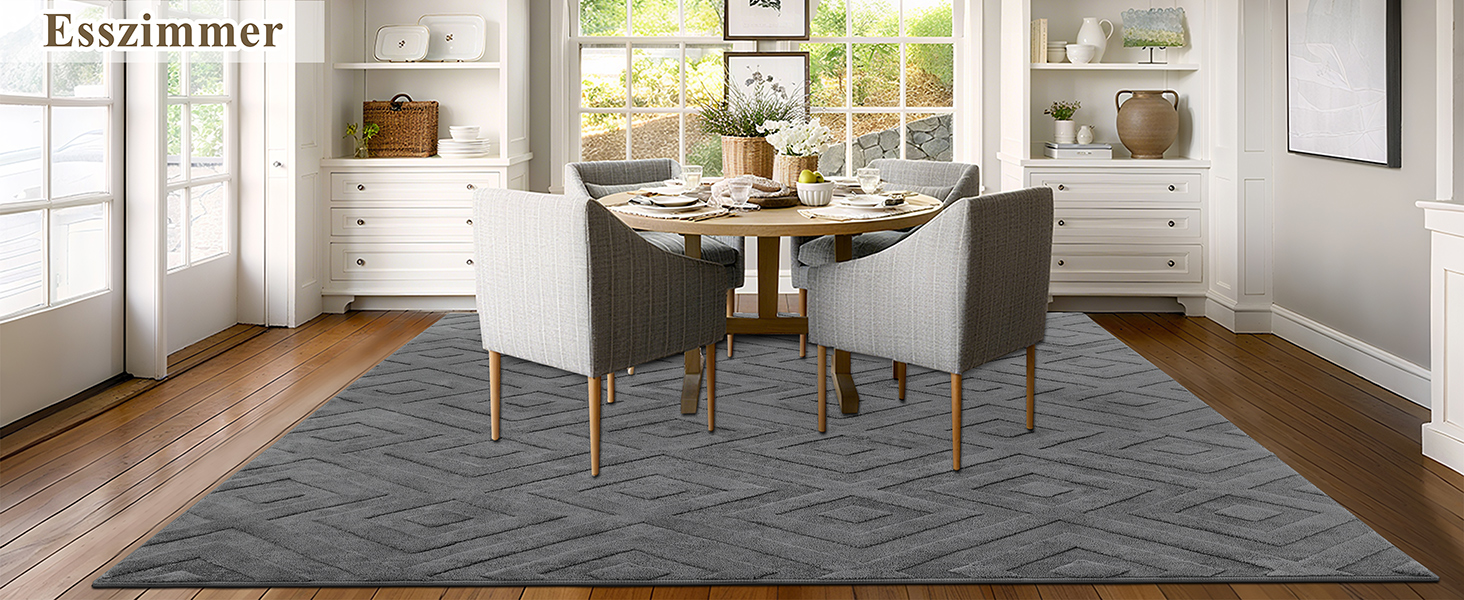 Килимок для вітальні SHACOS з коротким ворсом, сірий, 120 x 160 см. Геометричний килим з 3D ефектом, антиковзаюча підкладка, для спальні, їдальні