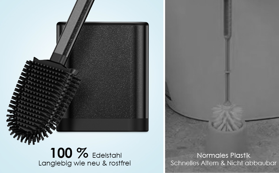 Силіконова щітка для унітазу Klobürste з нержавіючої сталі та контейнером, гнучка щітка для туалету, набір для кріплення на стіну без свердління, для ванної кімнати (чорний)
