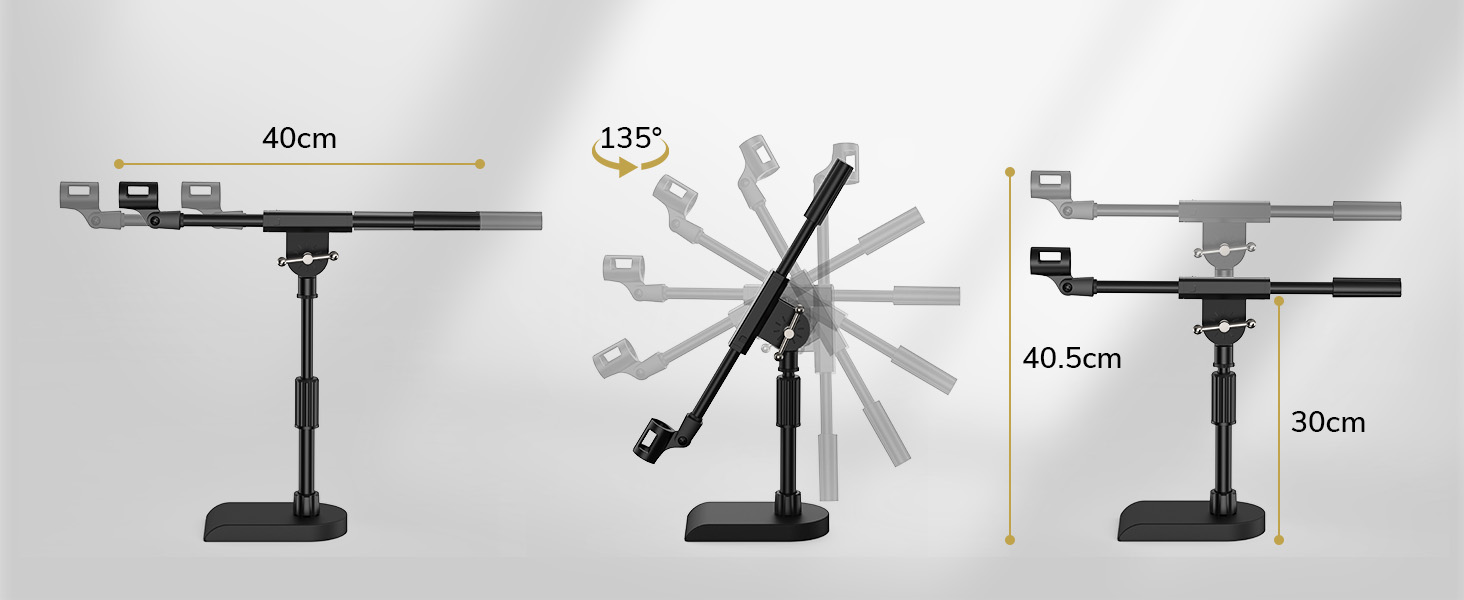 Підставка для мікрофона TONOR з регульованою висотою, з важкою основою та поворотним кріпленням, Boom Arm з адаптерами 3/8'' та 5/8'' для всіх мікрофонів, підходить для подкастів, гітари