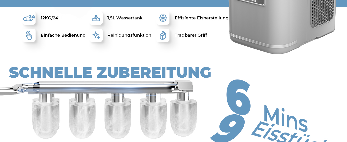 Машина для приготування льоду Ice Maker: 9 кубиків за 6-8 хвилин, 12 кг на добу, самоочищення, сірий колір. Ідеально для кухні, офісу, бару та вечірки